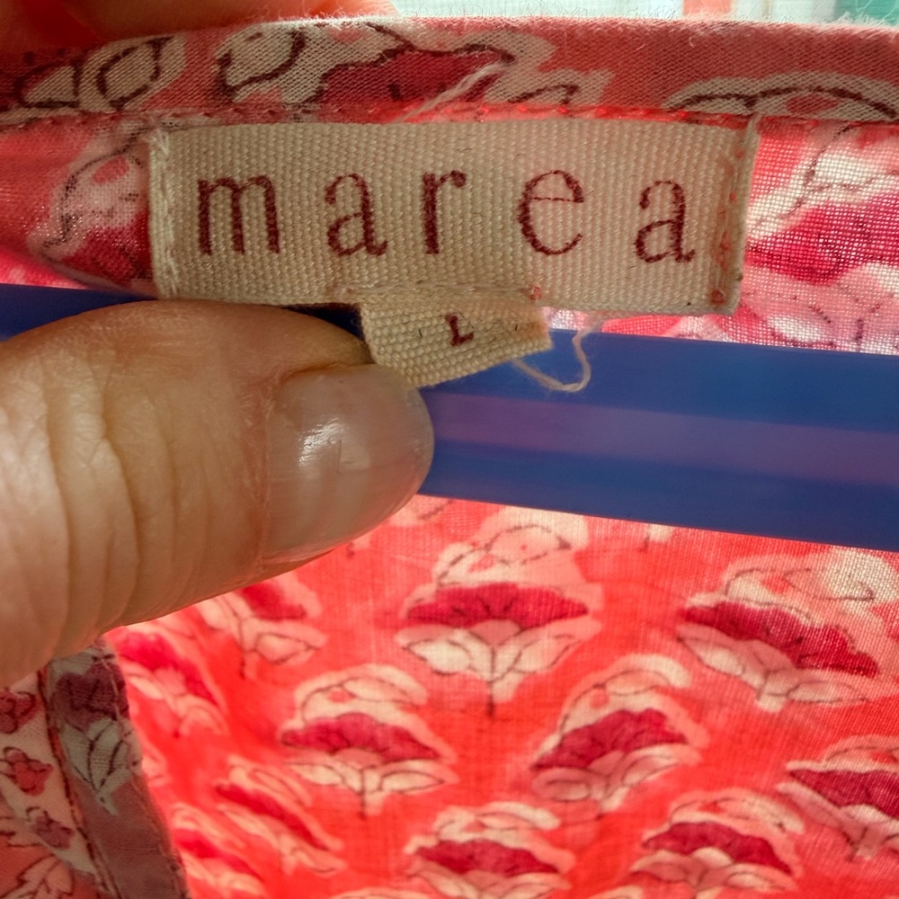 Marea Pink Block Print Tiered Dress Size Large Cotton Short Sleeve - Picture 3 of 6